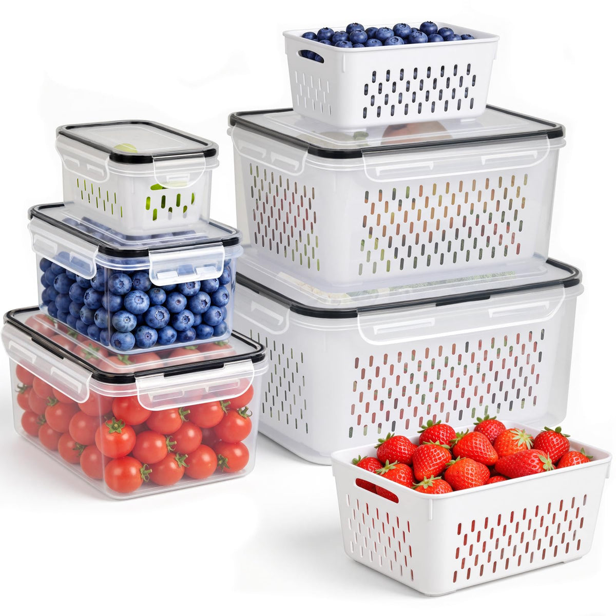 4 PCS Fruit Storage Containers for Fridge, Leakproof Produce Containers