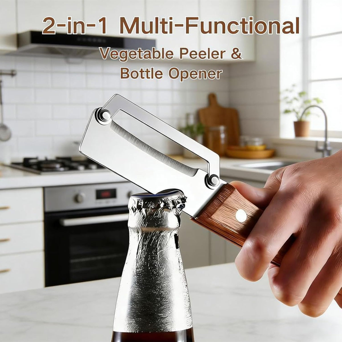 2PCS Multifunctional Vegetable Peeler, Stainless Steel Peeler with Wooden Handle, Fruit and Vegetable Peeler for Kitchen, Handheld Kitchen Peeler for Potato, Carrot, Apple