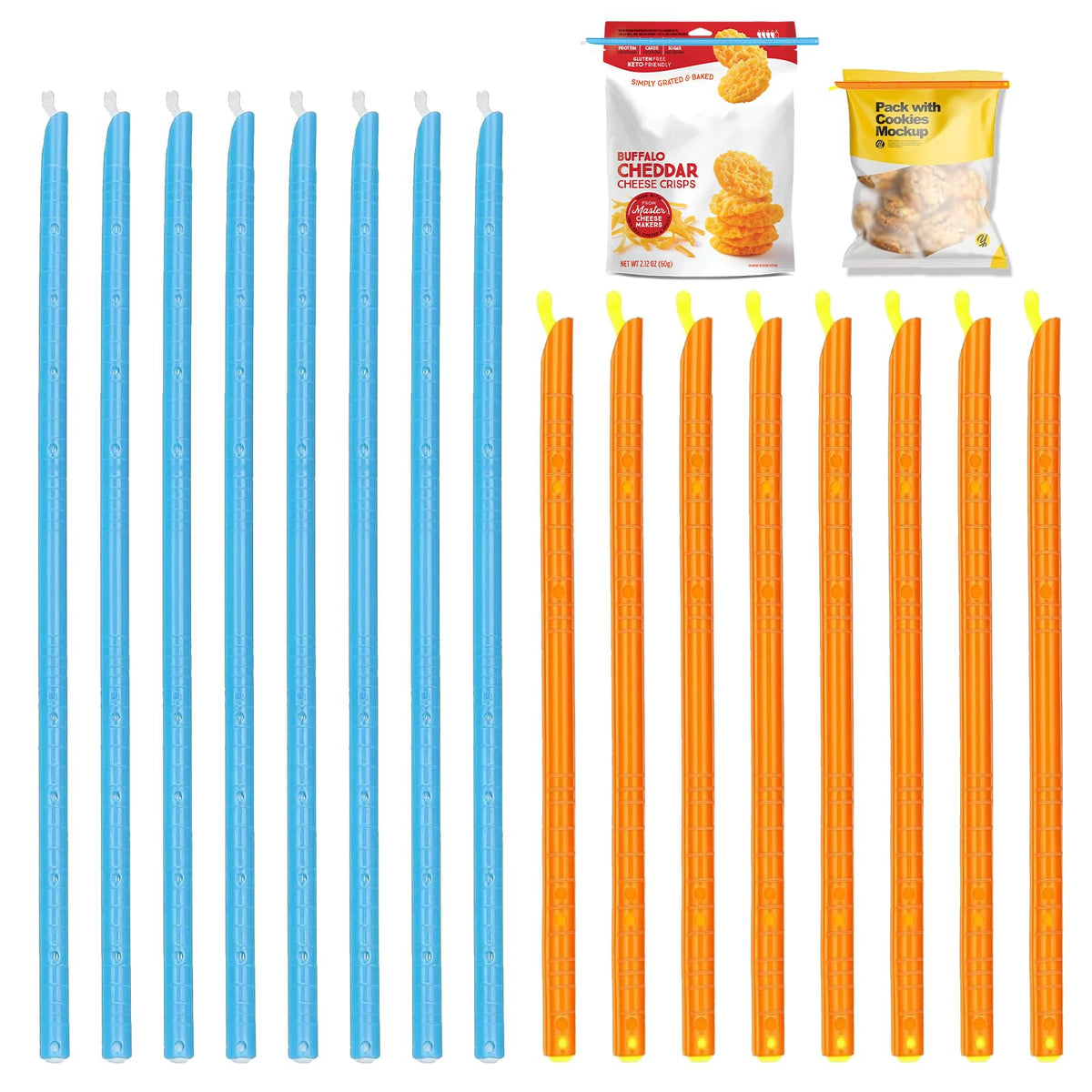 16PCS Reusable Bag Seal Sticks,Magic Bag Sealer Stick Plastic Bag Sealers Bag Clips for Food Storage, Freezer & Pantry Organization(11.25inch and 8.86inch)