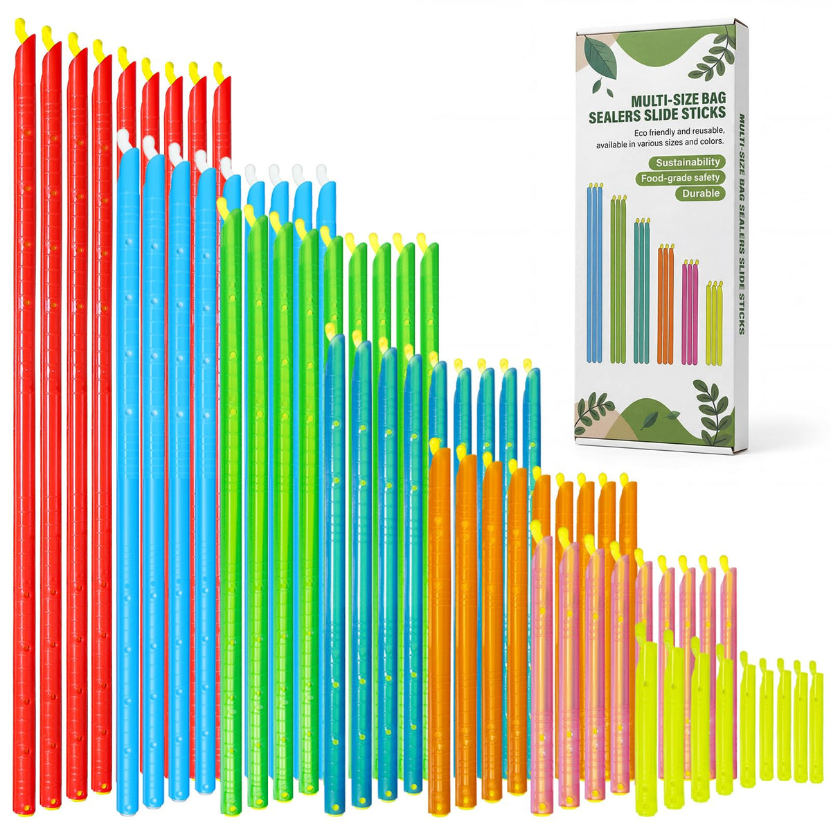 30Pcs Plastic Bag Sealer Slide Sticks, Reusable Bag Sealing Clips for Food, Cute Potato Chip Clips Crimper Bulk, Magic Snack Storage Bag Closers Holder for Kitchen Pantry Accessories (5 Lengths