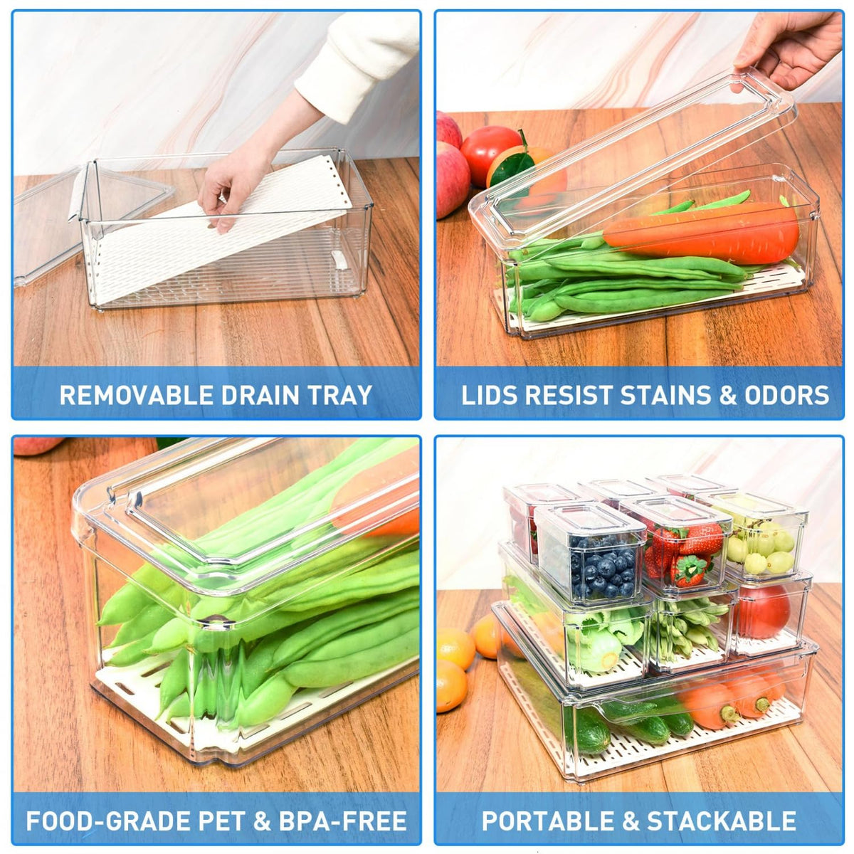 POMEAT 10 Pack Clear Fridge Organizers and Storage with Lids - Stackable