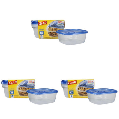 Glad GladWare Deep Dish Food Storage Containers, 64 Oz, 3 Count