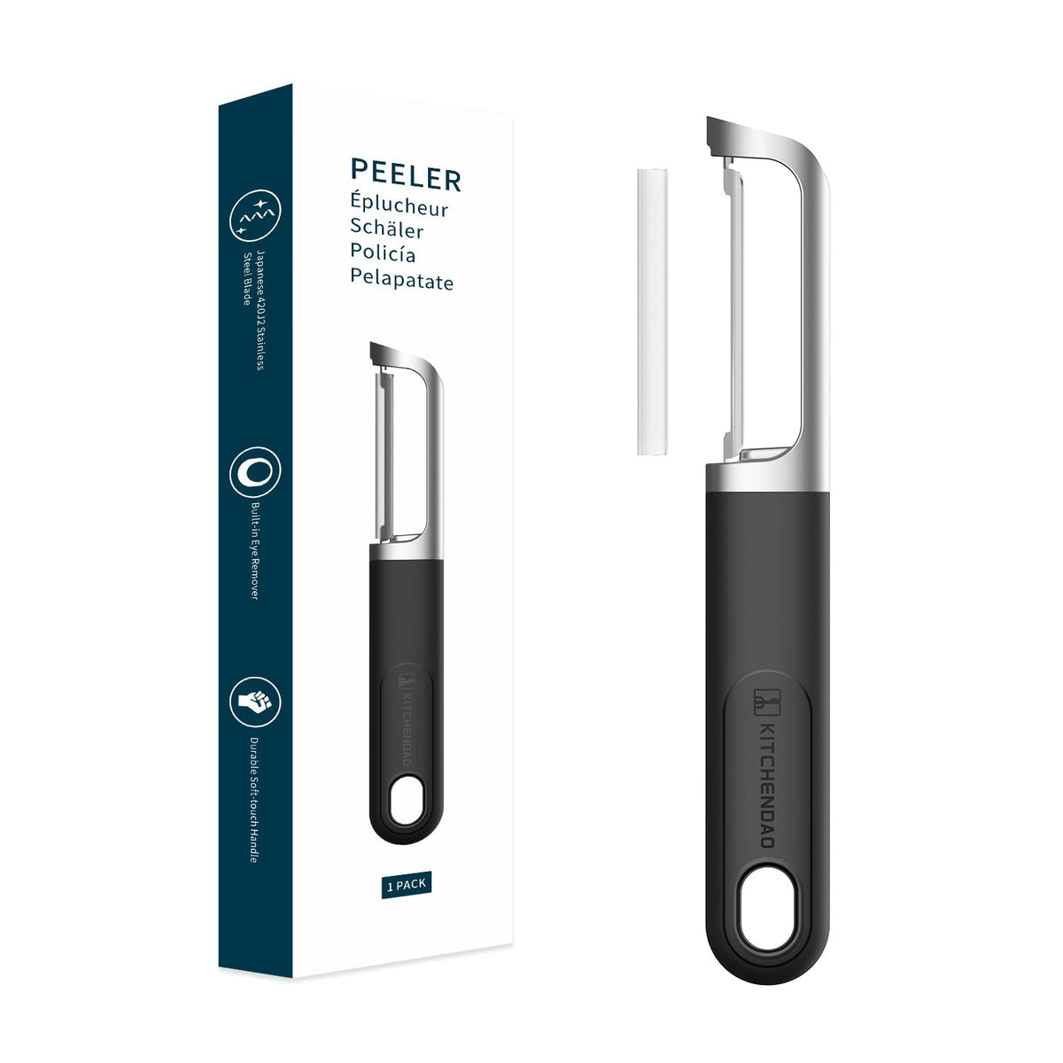 KITCHENDAO Swivel Vegetable Potato Peeler for Kitchen, Japanese Stainless Steel Sharp Blade, Heavy Duty Die-cast Construction, Built-in Eye Remover, Soft-touch Handle, Dishwasher Safe, Green