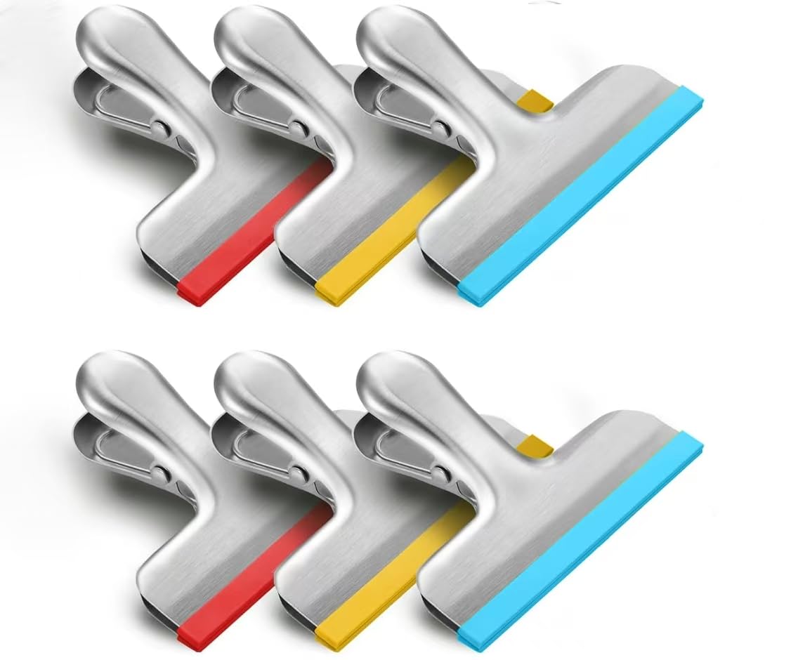 HOUSE AGAIN 12 Pack Stainless Steel Chip Bag Clips Covered with Silicone - NO More Sharp Edges - Color Coded for Food Bags - Air Tight Seal, Heavy Duty for Kitchen and Office, 3 Inches