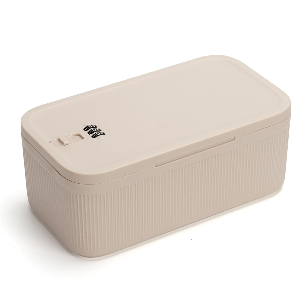 SANIDIKA Lockable Storage Box, Locking Medicine Box, Cell Phone Locked Jail, Food Medical Lockbox, Containers Bin for Personal Refrigerator Home Office Organization Travel Gift,9.25 x 5 x 3.6 (Cream)
