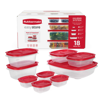 Rubbermaid EasyStore Large Containers, 18-Piece Set, Food Storage Containers with Lids