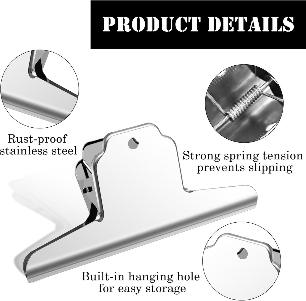 2 Pack Dog Food Bag Clip,6.3 Inch Extra Large Stainless Steel Metal Bag Clips for Airtight Sealing,Heavy Duty Bag Clips for Food,Strong Large Binder Clips Jumbo for Chips,Pet Food,Paper
