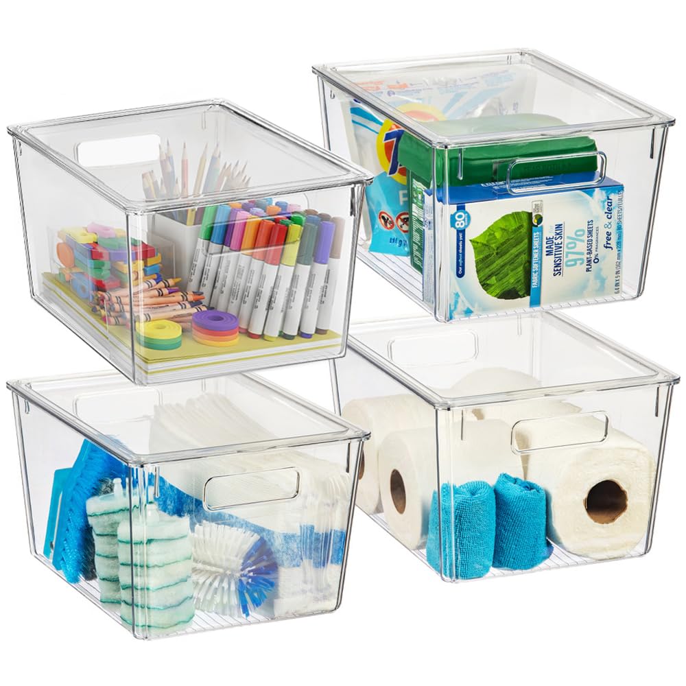 ClearSpace Plastic Storage Bins with Lids for Pantry & Fridge, 4 Pack