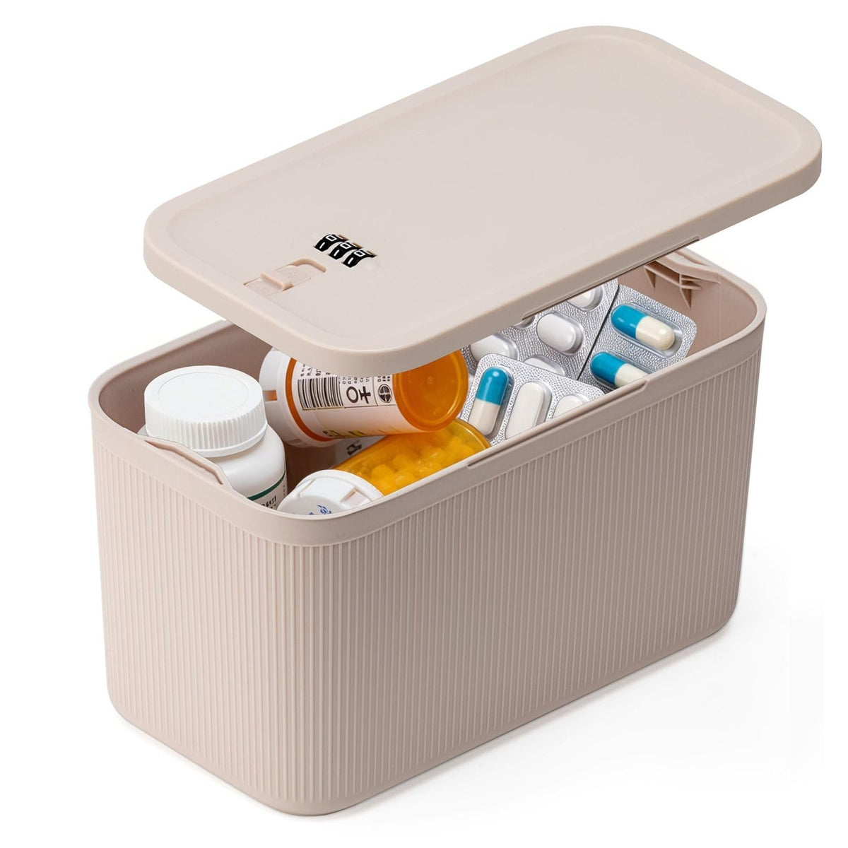 SANIDIKA Lockable Storage Box, Locking Medicine Box, Cell Phone Locked Jail, Food Medical Lockbox, Containers Bin for Personal Refrigerator Home Office Organization Travel Gift,9.25 x 5 x 3.6 (Cream)