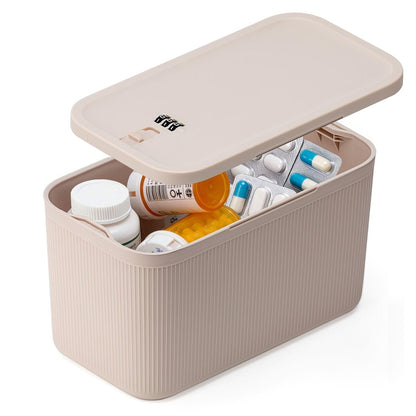 SANIDIKA Lockable Storage Box, Locking Medicine Box, Cell Phone Locked Jail, Food Medical Lockbox, Containers Bin for Personal Refrigerator Home Office Organization Travel Gift,9.25 x 5 x 3.6 (Cream)