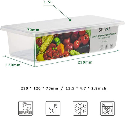3 Pack 1.5L Fruit Storage Containers for Fridge with Removable Drain Tray
