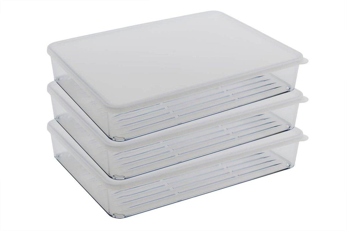 Silicook Flat Plastic Box for Kitchen for Kitchen&Refrigerator Organization, Transparent Food Storage Container for Kitchen, Fridge, Freezer (5 x 600ml)