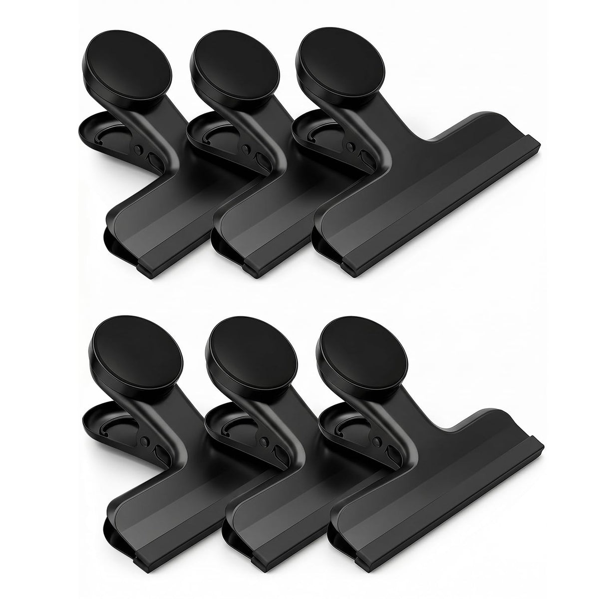 HOUSE AGAIN 4 Pack Stainless Steel Magnetic Chip Bag Clips Covered with Silicone - NO More Sharp Edges - Color Coded for Food Bags - Hang Postcards Heavy Duty for Kitchen and Office, 3 Inches Wide