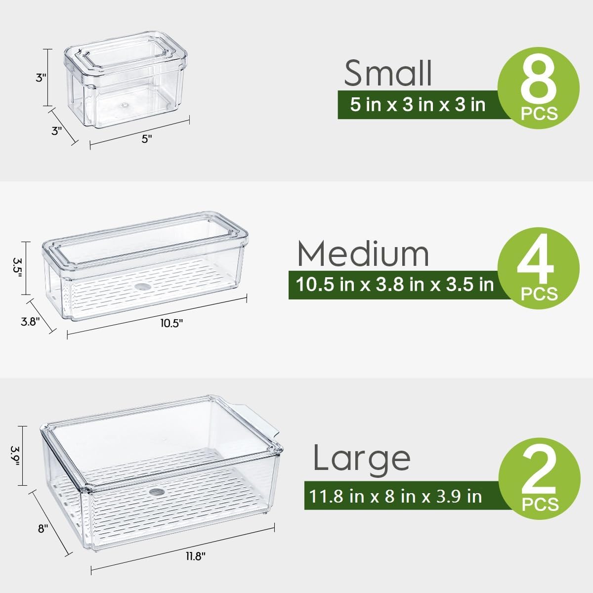 ZIJUND 14 Pack Fridge Organizer Bins with Lids, Stackable Clear Storage