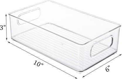 Kingrol 6 Pack Plastic Storage Bins for Pantry, Refrigerator, Countertop, Cabinet Organization, Stackable Food Storage Organizer with Handles, BPA Free, 10 x 6 x 3 Inch