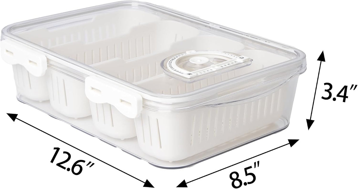 MANO Divided Snackle Box Charcuterie Container with 4 Compartment Serving Tray with Dividers for Fridge Refrigerator Veggie Fruit Berry Salad Storage(1 Pack)