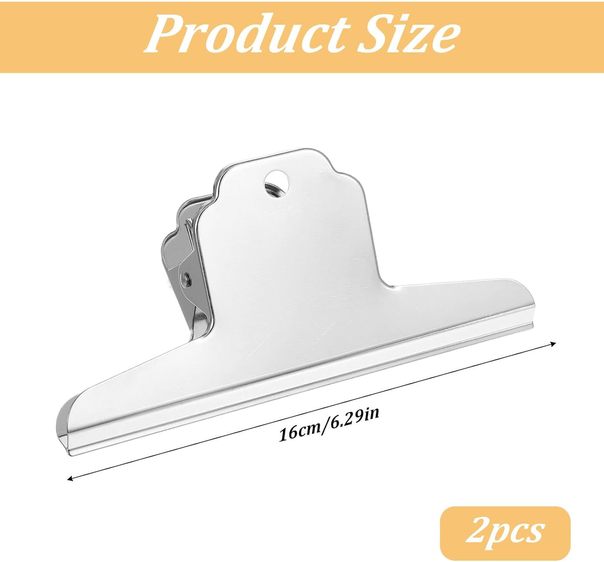 2 Pcs Large Dog Food Bag Clip, 6.3in Wide Stainless Steel Food Clips for Bags, Heavy Duty Metal Bag Clip with Strong Clamping Force for Dog Foods, Chips, Snacks