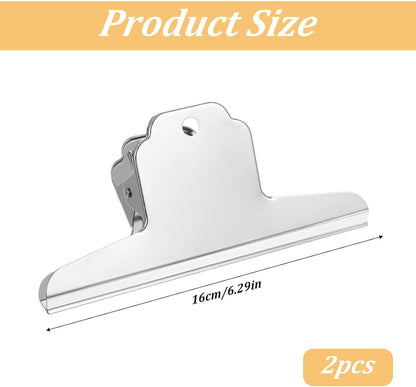 2 Pcs Large Dog Food Bag Clip, 6.3in Wide Stainless Steel Food Clips for Bags, Heavy Duty Metal Bag Clip with Strong Clamping Force for Dog Foods, Chips, Snacks