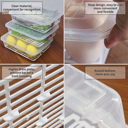 77L Fruit Storage Containers for Fridge, Rectangle Plastic Food Storage Containers with Lids, 3-Pack Deli Meat Container with Removable Drain Plate, Stackable Produce Keeper in Seafood & Berries