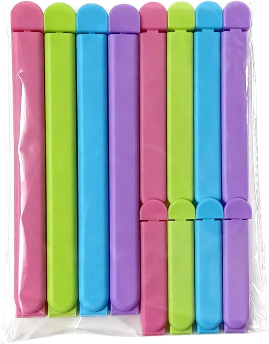 Aissmmeio12Pcs Plastic Chip,Food Grade Bag Sealer Clips for Snacks,Airtight Seal to Keep Food Fresh,Curved Design Sealing Bag Clips for Food,Kitchen and Multi Purpose Kitchen Organizer(Colors)