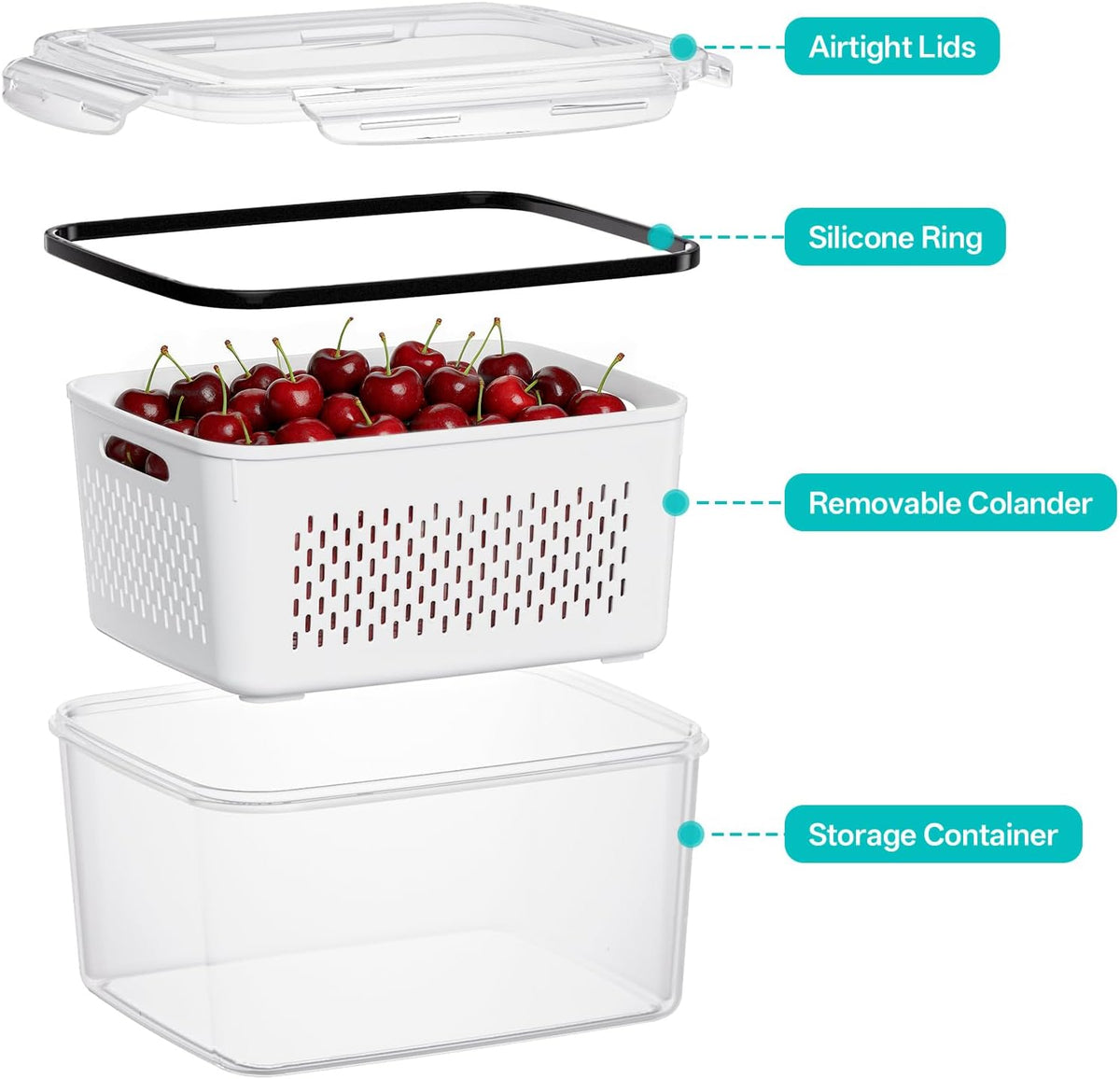 4 Pack Fruit Storage Containers for Fridge Set, BPA Free Produce Containers