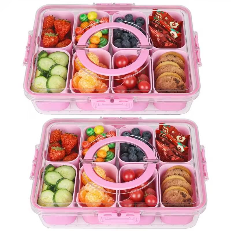 2Pcs Snackle Box Snack Containers with Lid Divided Serving Tray with Handle