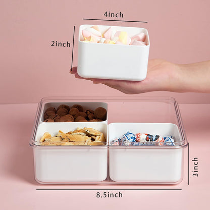 2Pack Divided Veggie Tray with Lid Snackle Box Serving Container Salad Keeper with 4 Removable Boxes Stackable Refrigerator Organizer Bins Produce Saver for Meal Prep Fruit
