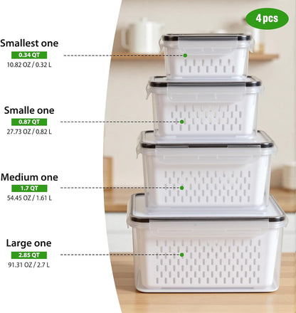 4 PCS Fruit Storage Containers for Fridge, Leakproof Produce Containers
