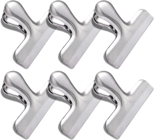 6 Pack Bag Clips, Stainless Steel Chip, Chip Clips Food Clip, Heavy Duty Air Tight Seal Kitchen Clip Snack Food Bag Clamp