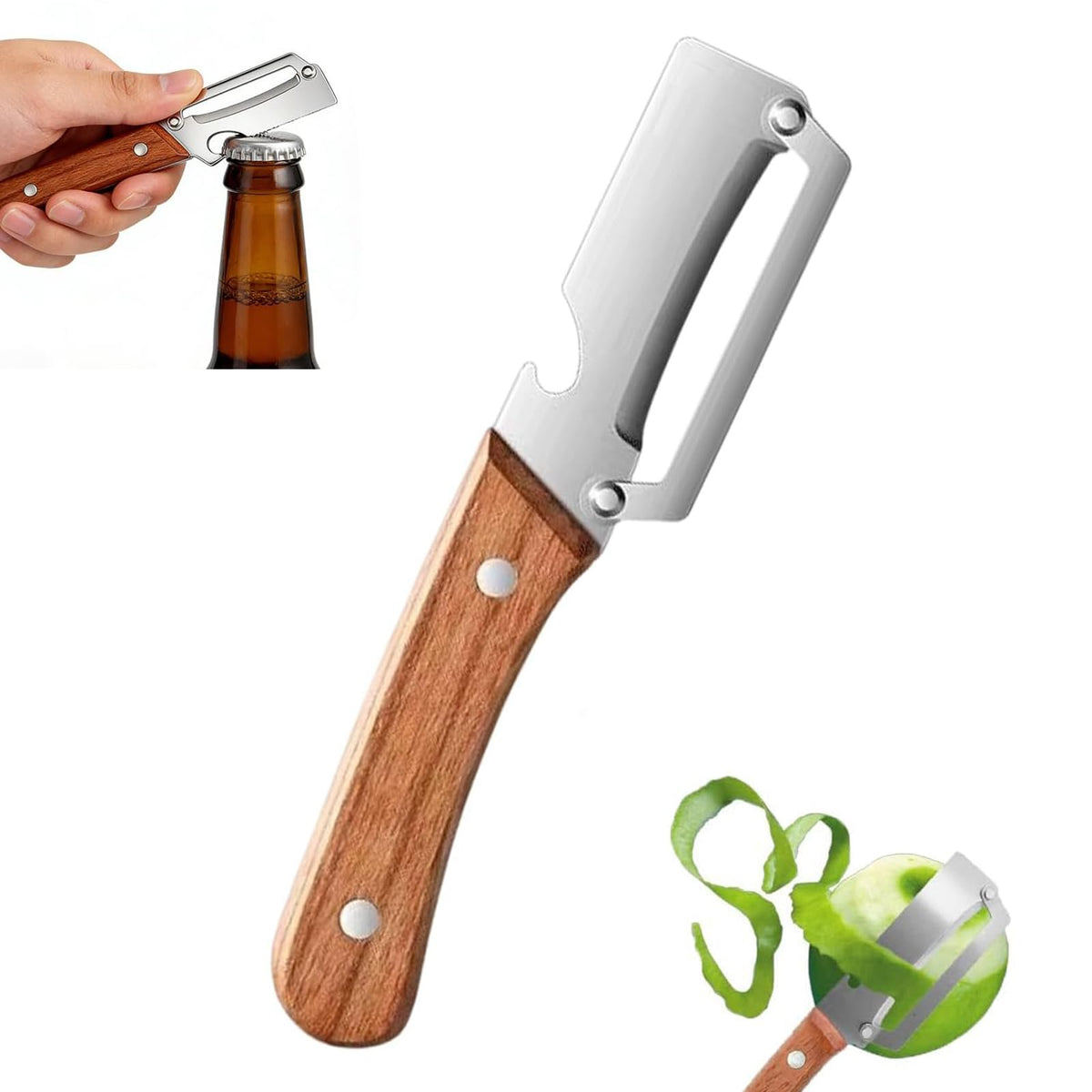 Multifunctional Vegetable Peeler with Wooden Handle for Kitchen