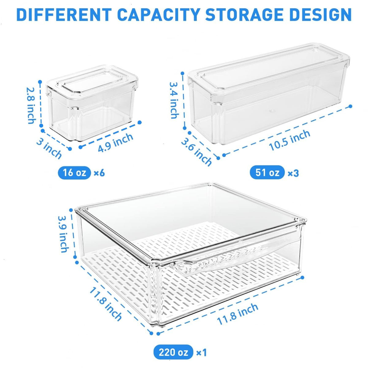 POMEAT 10 Pack Clear Fridge Organizers and Storage with Lids - Stackable