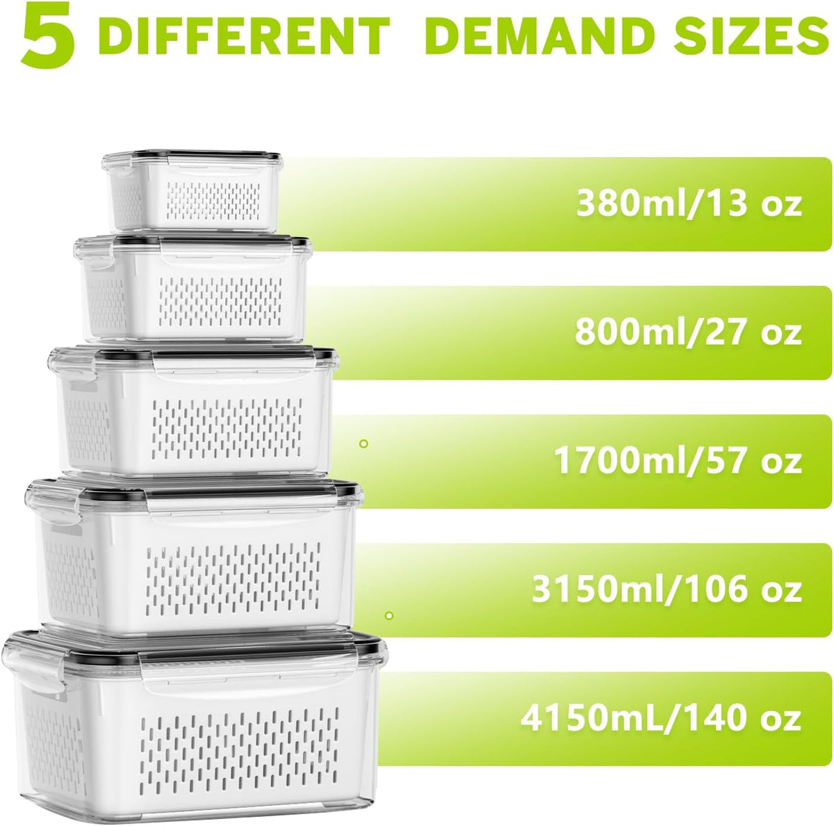 5 Pack Fruit Storage Containers for Fridge, Plastic Fruit Containers Set