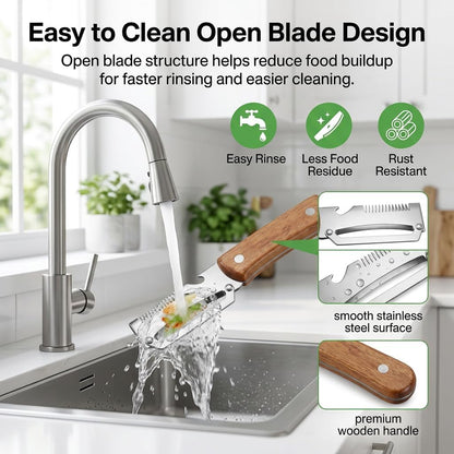 elite peeler and shredder, 2PCS Vegetable Peeler, 1.8mm Thickened Stainless Steel Blade, 3-in-1 Kitchen Peeler with Wood Handle for Peeling, Shredding & Bottle Opening, Potato, Carrot & Fruit