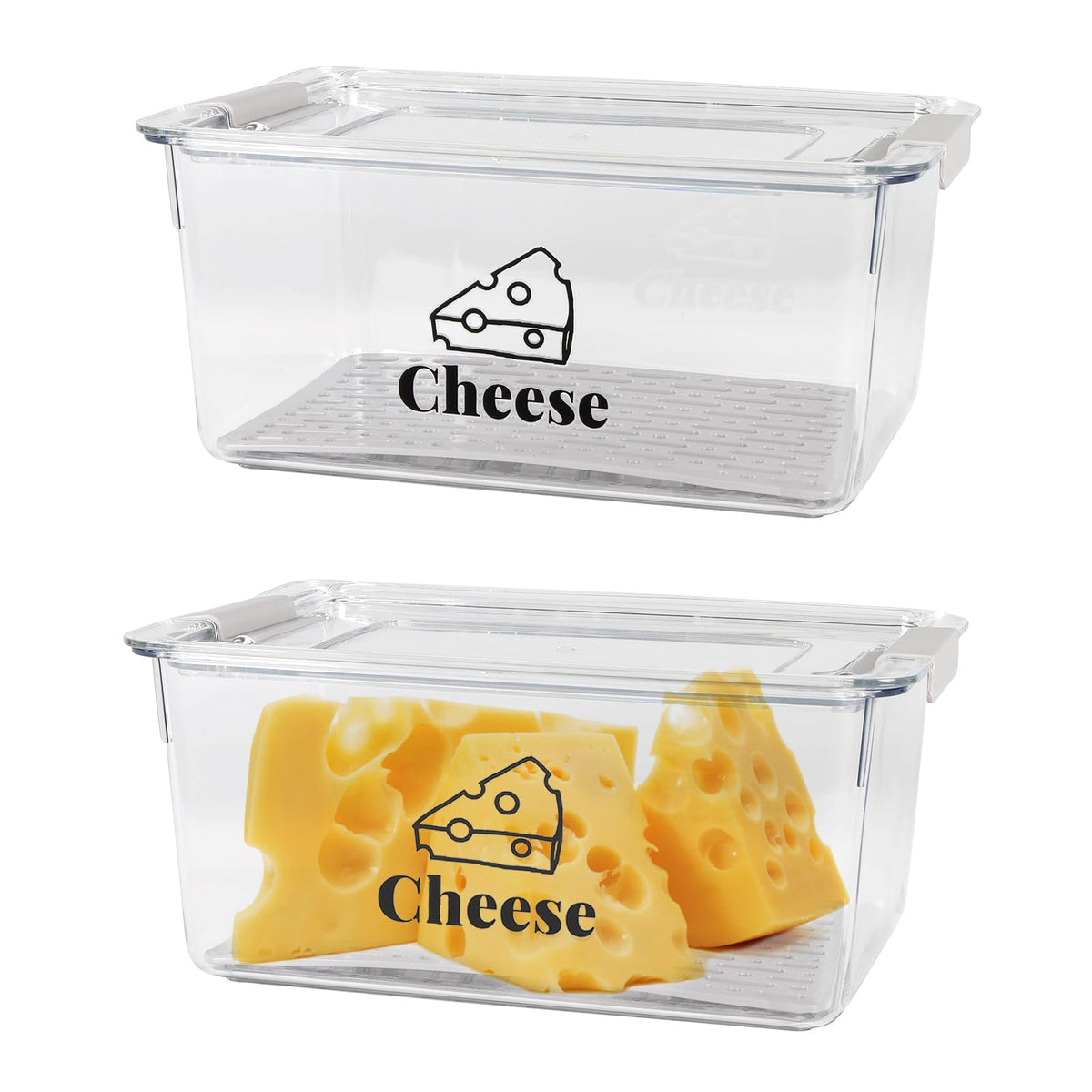3 Pack Cheese Container for Refrigerator, Airtight Clear Cheese Storage Box with Lid, Cheese Keeper for Sliced Cheese, Deli Meat, Ham, Salami & Turkey, Fridge Food Storage Organizer