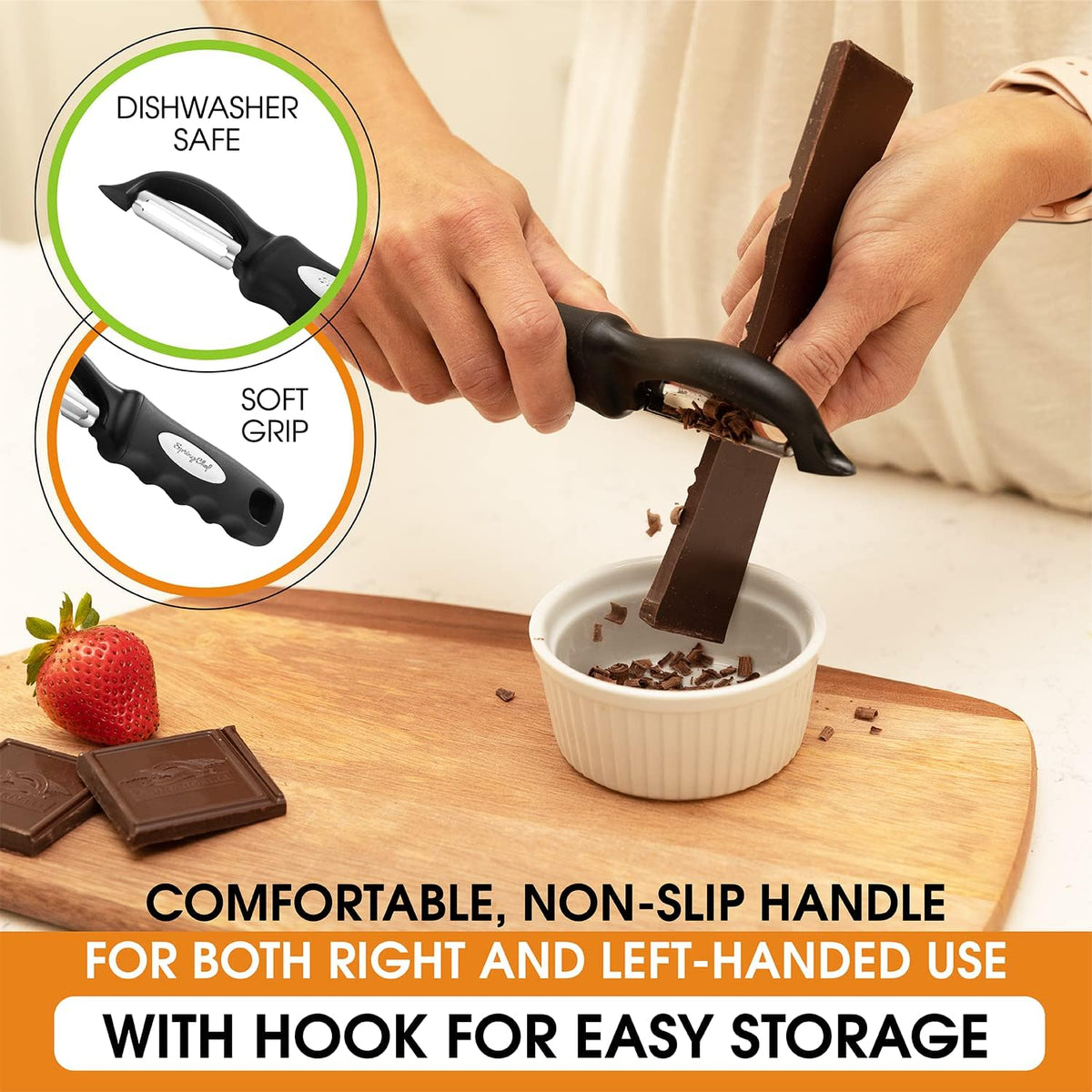 Spring Chef Original Swivel Vegetable Peeler with Soft Grip Handle, Black
