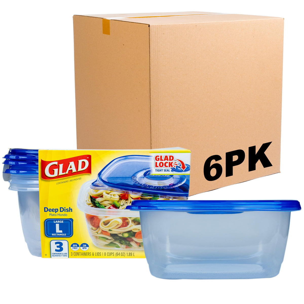 Glad GladWare Deep Dish Food Storage Containers, 64 Oz, 3 Count