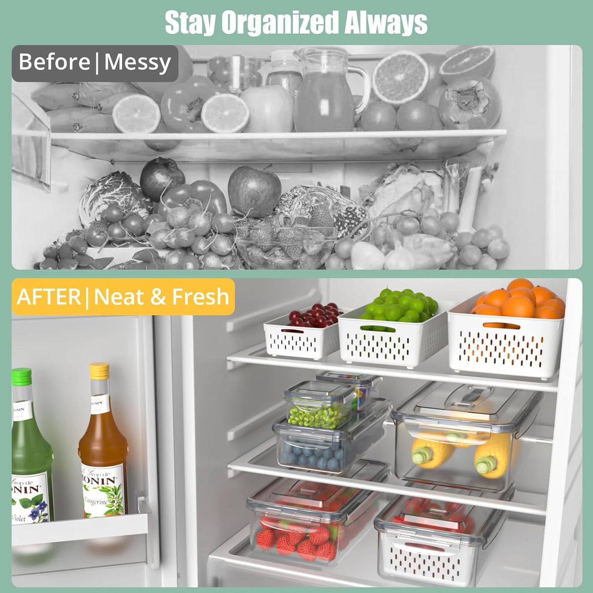 Anysig 5 Pack Fridge Fruit Storage Containers with Colander & Handle Lids