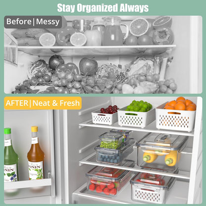 Anysig 5 Pack Fridge Fruit Storage Containers with Colander & Handle Lids