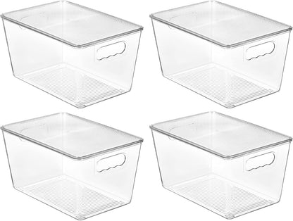 Vtopmart 4 Pack Clear Stackable Storage Bins with Lids and Handles, Large