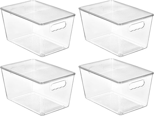 Vtopmart 4 Pack Clear Stackable Storage Bins with Lids and Handles, Large