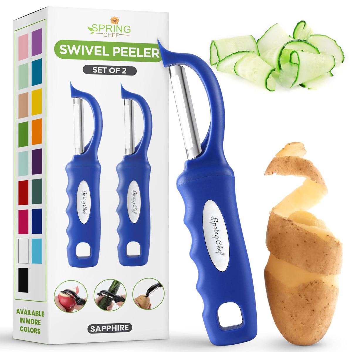 Spring Chef Swivel Potato Peeler for Kitchen with Ergonomic Handle, White