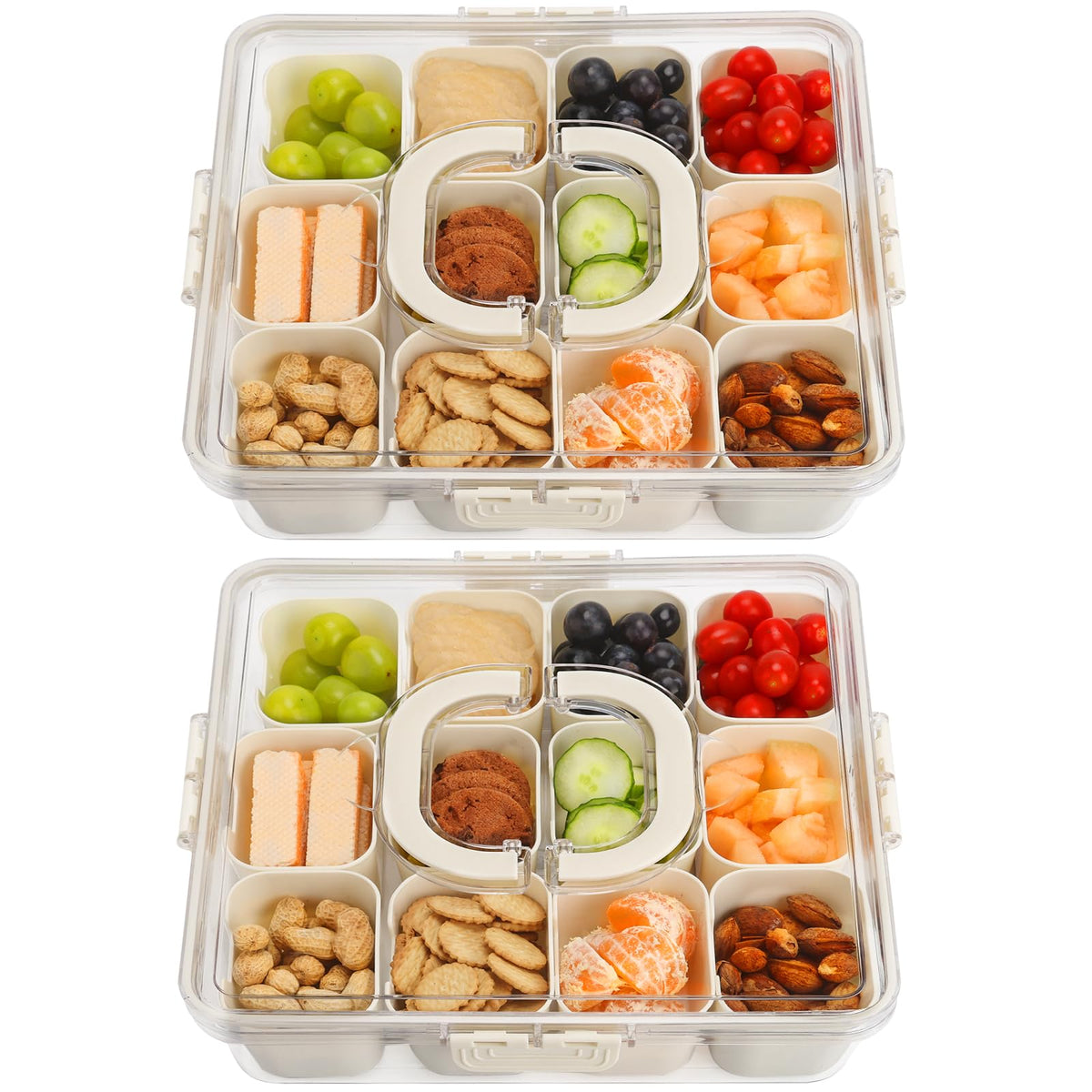2Pcs Snackle Box Snack Containers with Lid Divided Serving Tray with Handle