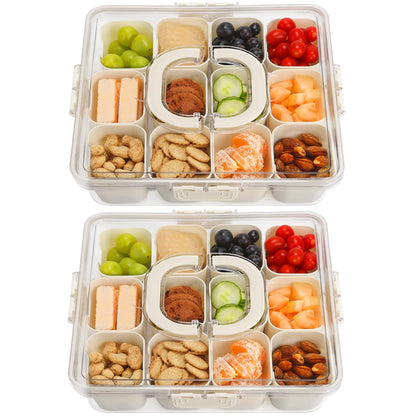2Pcs Snackle Box Snack Containers with Lid Divided Serving Tray with Handle