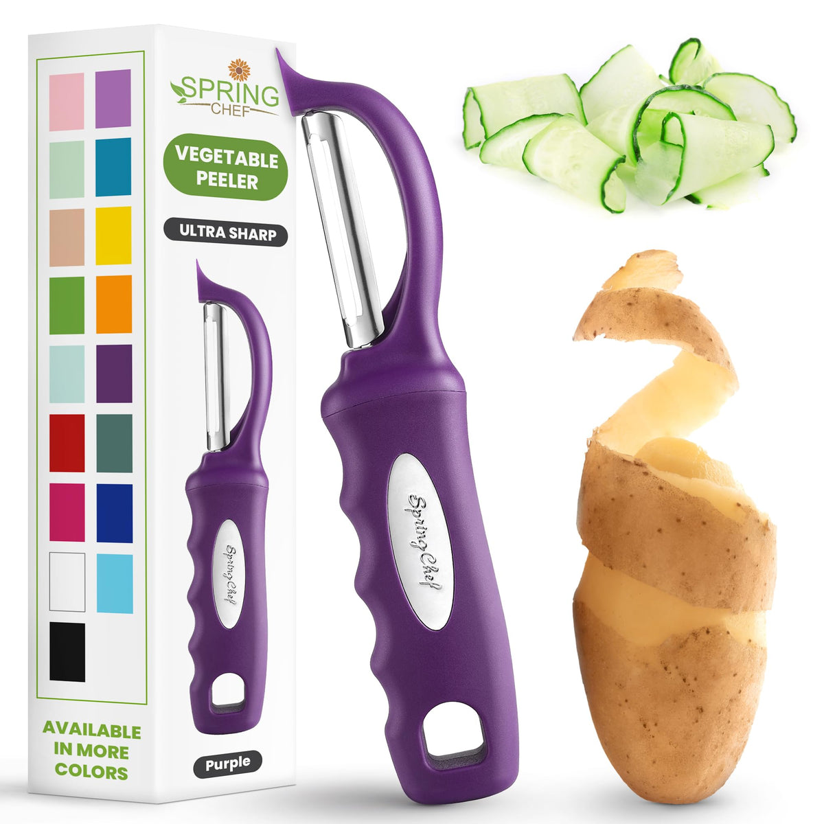Spring Chef Swivel Potato Peeler for Kitchen with Ergonomic Handle, White