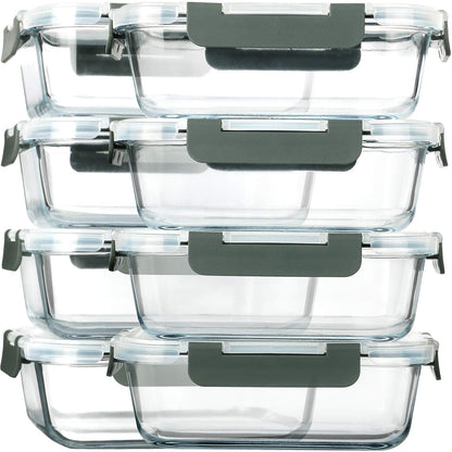 M MCIRCO 8 Pack,30 oz Glass Food Storage Containers with Lids, Gray