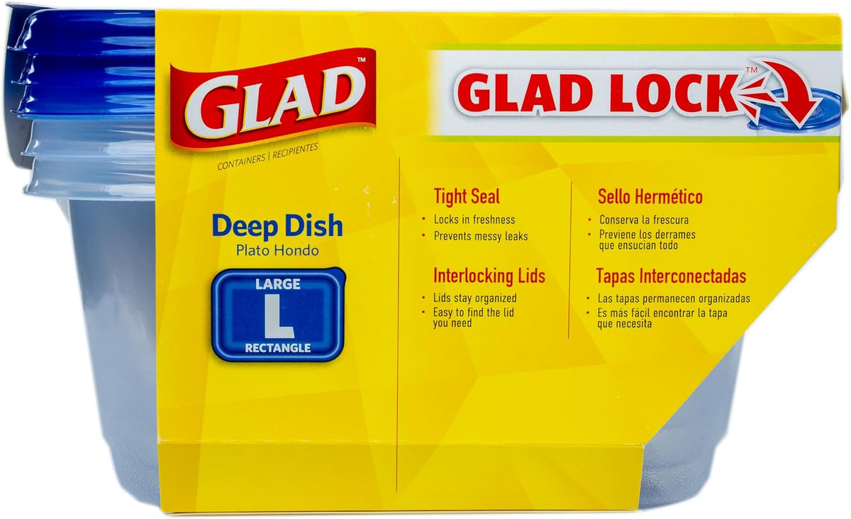 Glad GladWare Deep Dish Food Storage Containers, 64 Oz, 3 Count