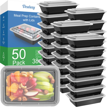 Dealusy 50 Pack (100-Piece) 24 oz Meal Prep Containers Reusable with Lids