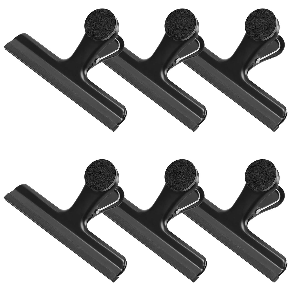 HOUSE AGAIN 4 Pack Stainless Steel Magnetic Chip Bag Clips Covered with Silicone - NO More Sharp Edges - Color Coded for Food Bags - Hang Postcards Heavy Duty for Kitchen and Office, 3 Inches Wide