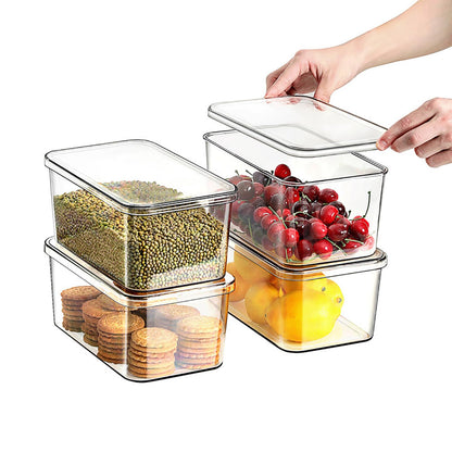 Clear Storage Bins With Lids,4 Packs Food Storage Organizer,Stackable Kitchen Cabinet,Bathroom Basket,Fridge Organization.Pantry Transparent Containers For Fruits,Drinks