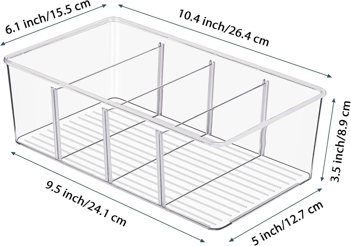 Vtopmart 8 Pack Food Storage Organizer Bins, Clear Plastic, 4 Compartments